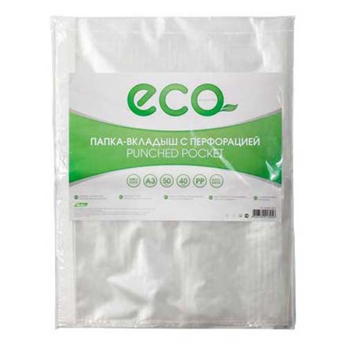 

Файлы-вкладыши тонкие Hatber Eco с перфорацией А3 50 шт, Прозрачный