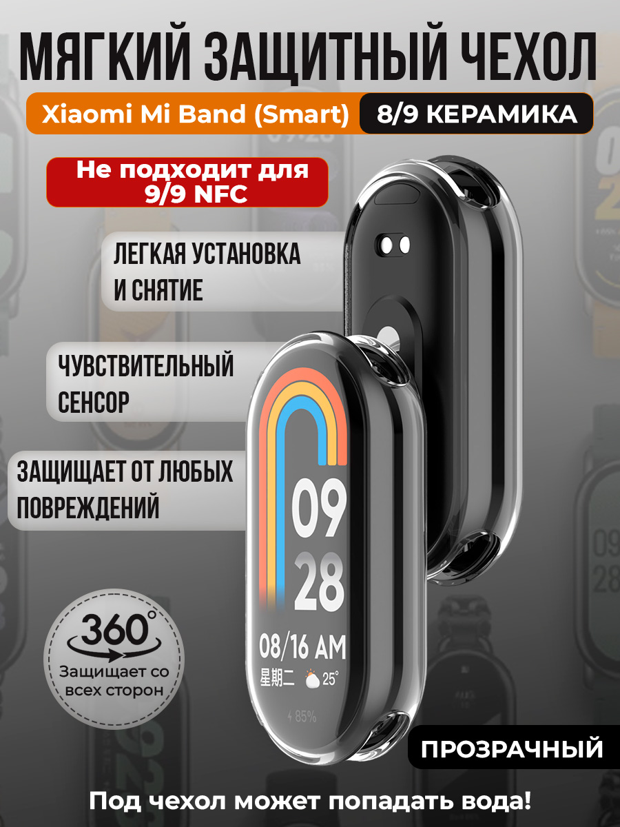 Мягкий защитный чехол TPU для Xiaomi Mi Band 8, прозрачный