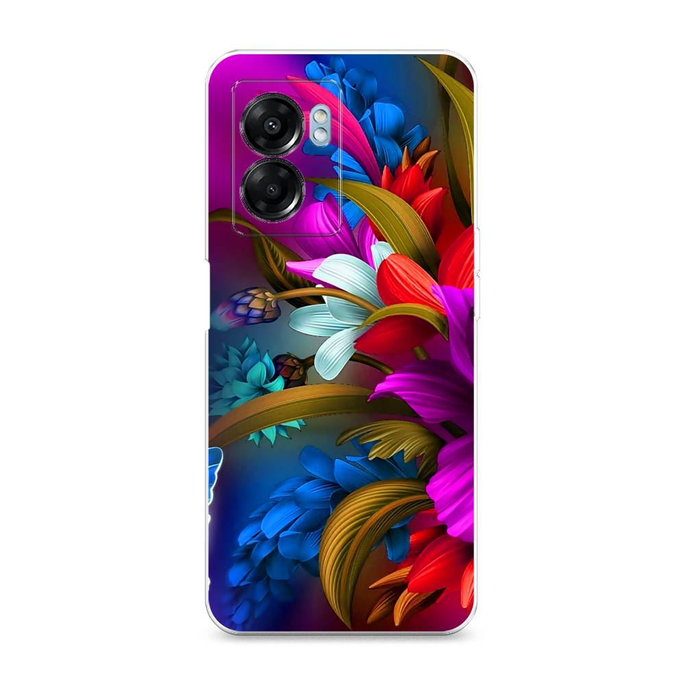 

Чехол на Oppo A57 5G/OnePlus Nord N300 5G "Фантастические цветы", Фиолетовый;красный;синий, 2510250-2
