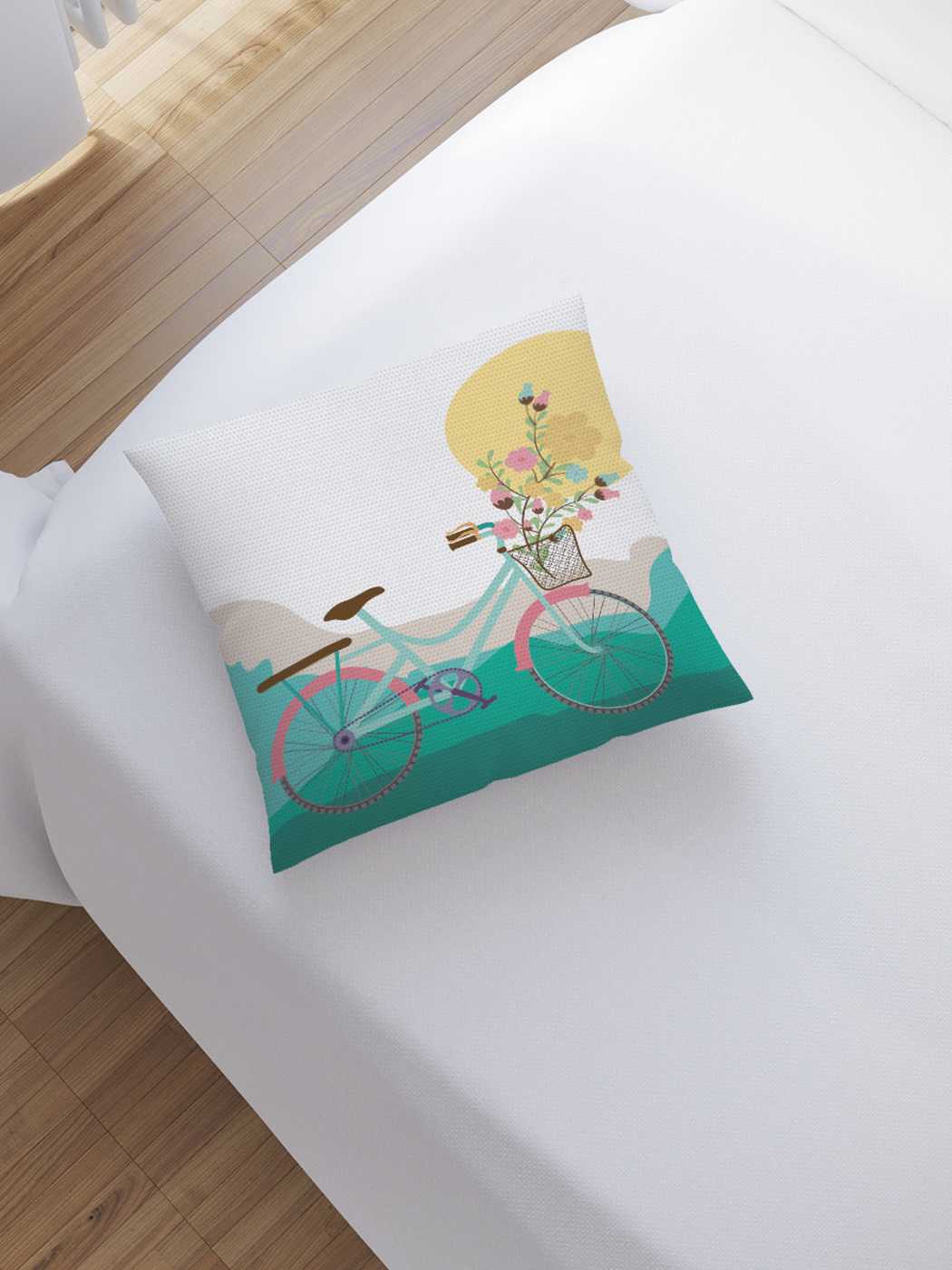 фото Наволочка декоративная joyarty "велосипед с цветами" на молнии, 45x45 см