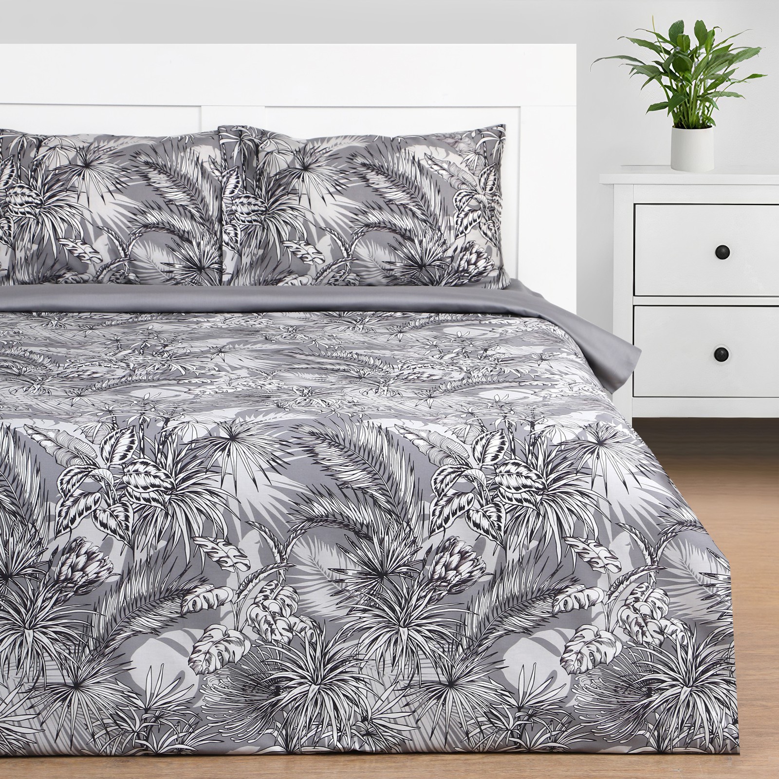 

Комплект постельного белья Этель Tropical vibes 9355451 семейный. мако-сатин, серый, Tropical vibes