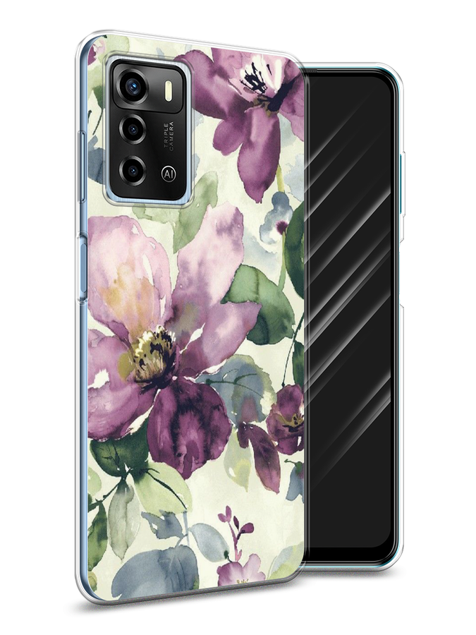 

Чехол Awog на ZTE Blade A72 / ЗТЕ Блэйд A72 "Сиреневые цветы-акварель", Разноцветный, 135450-10