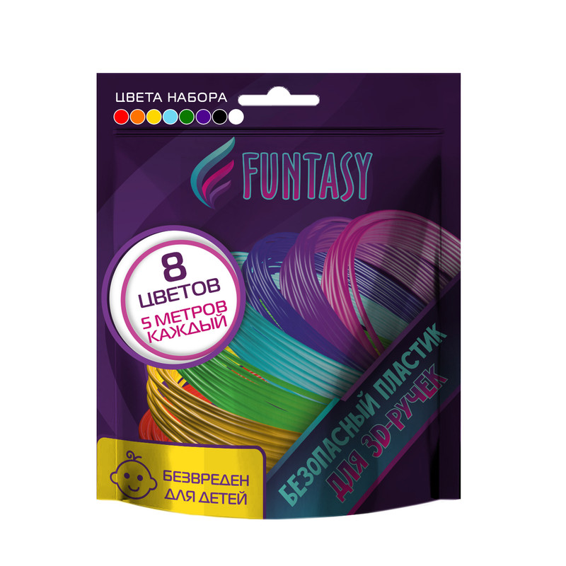 Пластик для 3D ручки Funtasy, 8 цветов по 5 метров PLA-SET-8-5-1