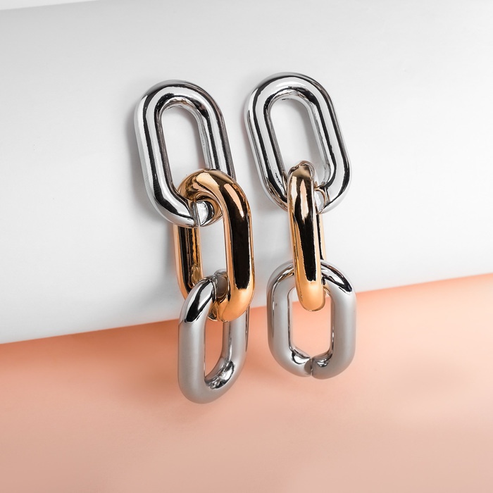 

Серьги Queen fair металл, Цепь, 3 узких звена, серебристо-золотые, металл, Цепь, 3 узких звена, серебристо-золотые