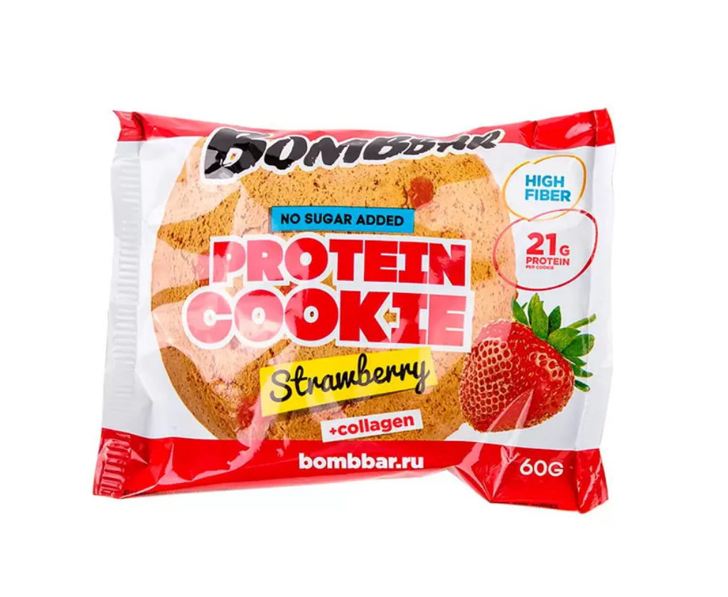 

Печенье протеиновое BOMBBAR Protein Cookie, вкус Клубника, 3 шт х 60 г