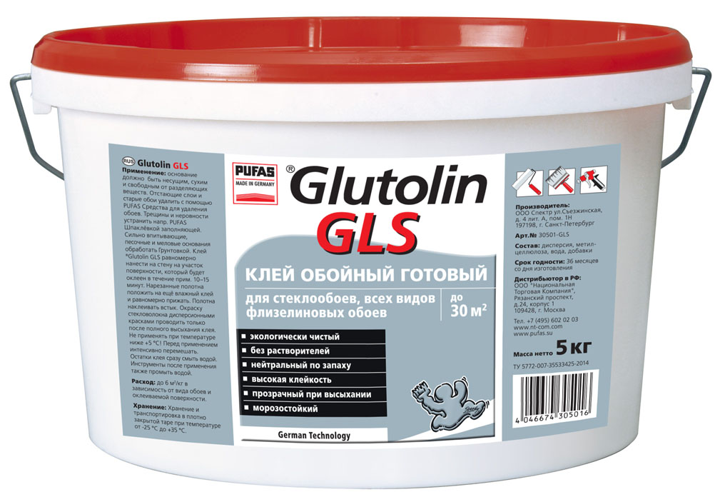 

Клей обойный PUFAS Glutolin Gls готовый 5кг 30501-GLS, Прозрачный