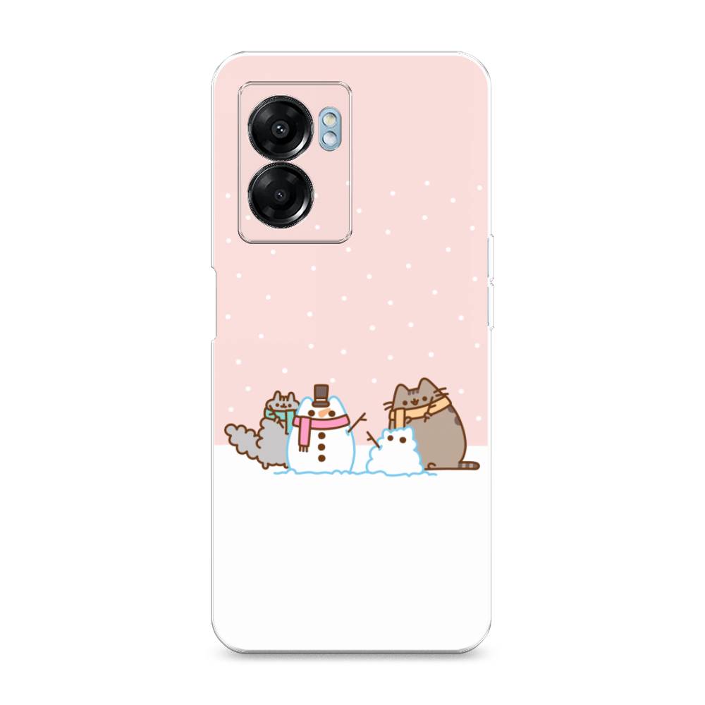 

Чехол на Oppo A57 5G/OnePlus Nord N300 5G "Котики в снегу", Розовый;белый;серый, 2510250-5