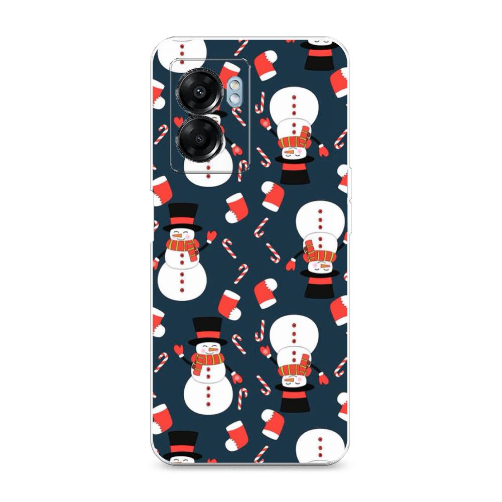 

Чехол на Oppo A57 5G/OnePlus Nord N300 5G "Синие снеговики", Синий;белый;красный, 2510250-5