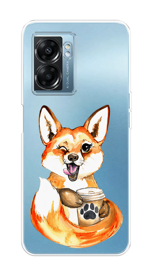 

Чехол на Oppo A57 5G/OnePlus Nord N300 5G "Подмигивающая лиса с кофе", Оранжевый;белый;коричневый, 2510250-4