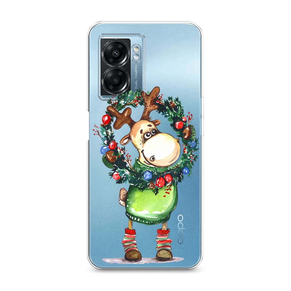 

Чехол на Oppo A57 5G/OnePlus Nord N300 5G "Олень с новогодним венком", 2510250-4
