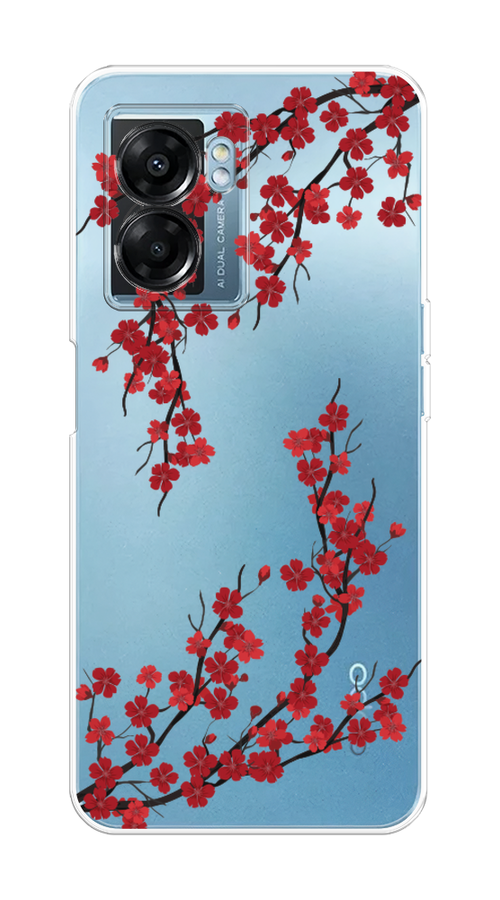 

Чехол на Oppo A57 5G/OnePlus Nord N300 5G "Красная сакура", Красный;черный, 2510250-2