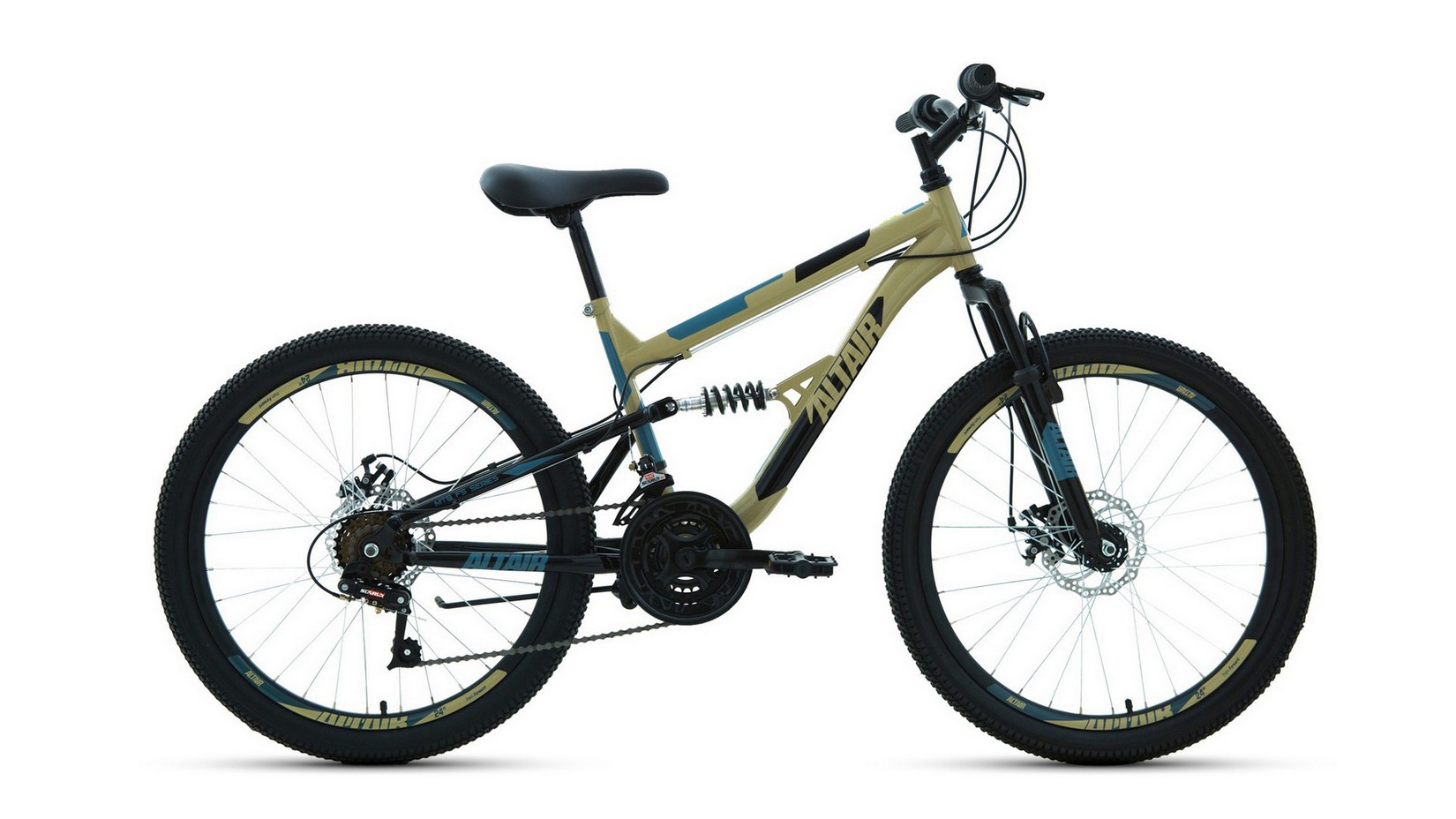 Велосипед FORWARD ALTAIR MTB FS 24 D, колесо 24'', рост 15'', сезон 2021-2022, бежевый/чер