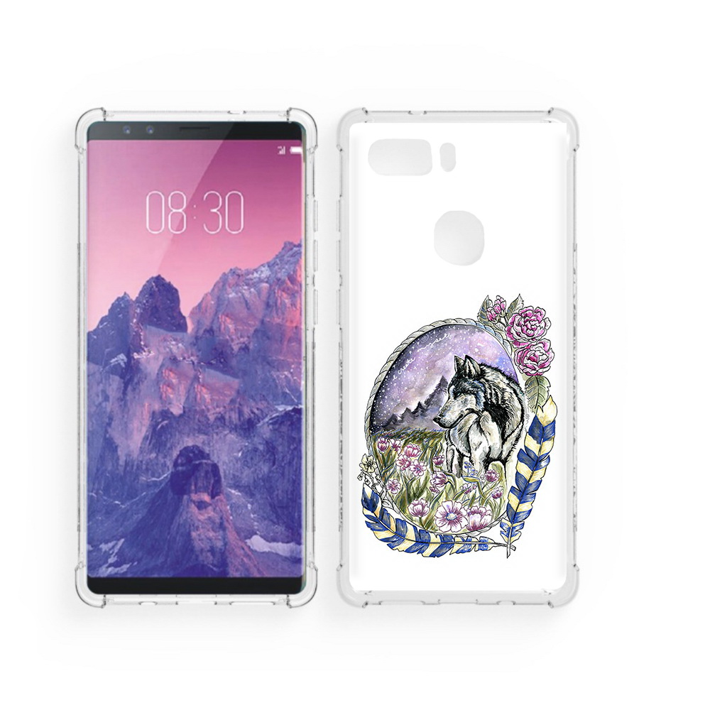 Чехол MyPads Tocco для ZTE Nubia Z17S нарисованный волк в цветах с перьями