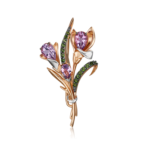 

Брошь из красного золота с аметистом/хромдиопсидом PLATINA jewelry 04-0247-00-709-1110-57, 04-0247-00-709-1110-57
