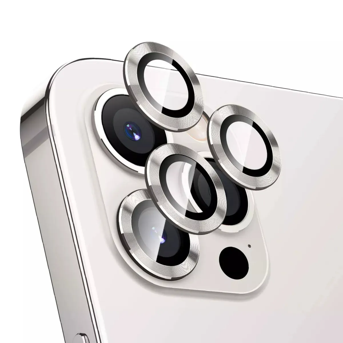 фото Защитное стекло линзы на камеру iphone 12 pro max / серебристый qvatra