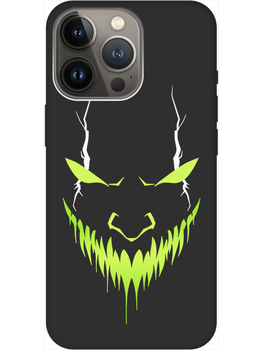 

Силиконовый чехол на Apple iPhone 13 Pro Max с принтом "Evil Face" матовый черный, Черный;белый;зеленый, 732247351