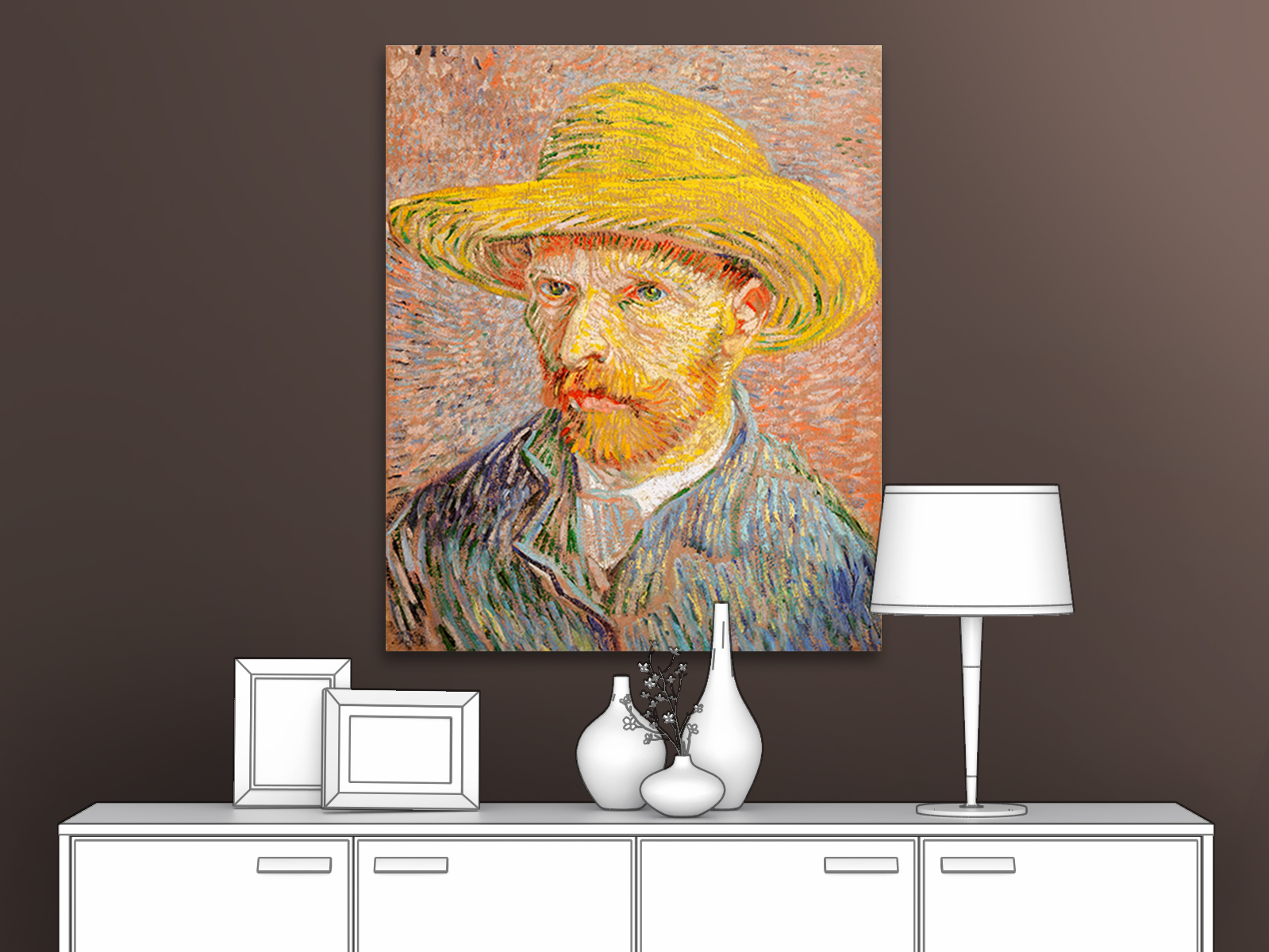 

Картина на холсте репродукция Ван Гога "Автопортрет в соломенной шляпе" 79х101 см, Автопортрет в соломенной шляпе