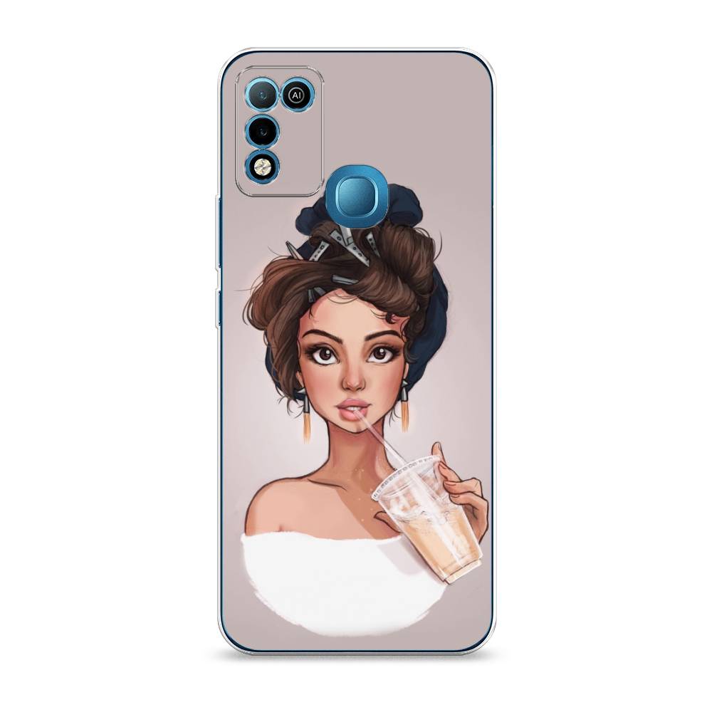 

Чехол на Infinix HOT 10 Play/HOT 11 Play "Девушка с фраппе", Серый, 3100650-6