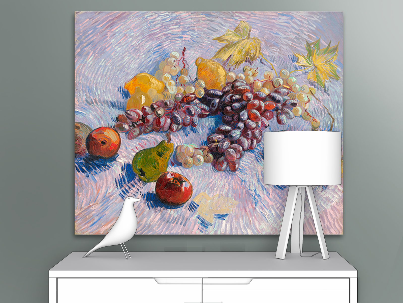 

Картина на холсте репродукция Ван Гога "Натюрморт с яблоками, грушами" 35х29 см, Натюрморт с яблоками, грушами, лимонами и виноградом