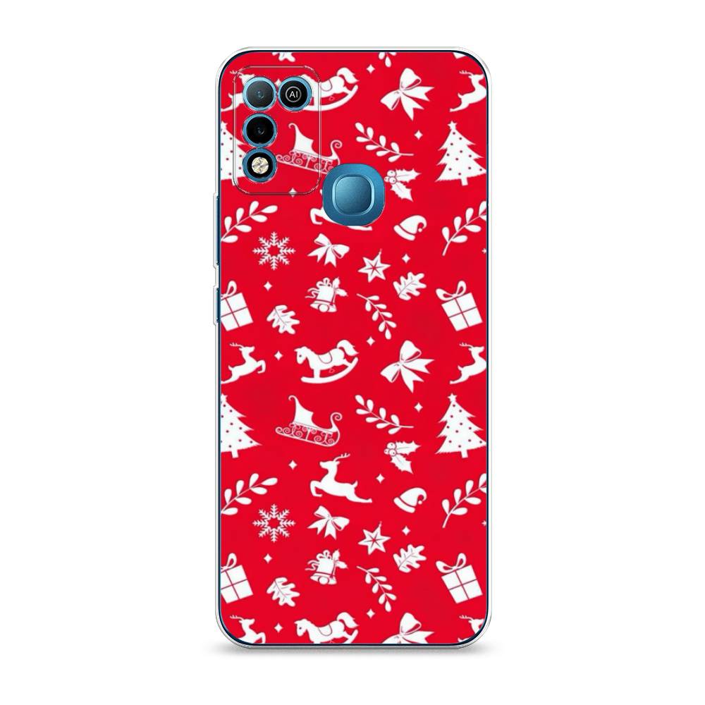 

Чехол на Infinix HOT 10 Play/HOT 11 Play "Красный новогодний фон", Красный;белый, 3100650-5