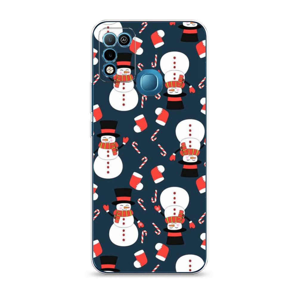 

Чехол на Infinix HOT 10 Play/HOT 11 Play "Синие снеговики", Синий;белый;красный, 3100650-5