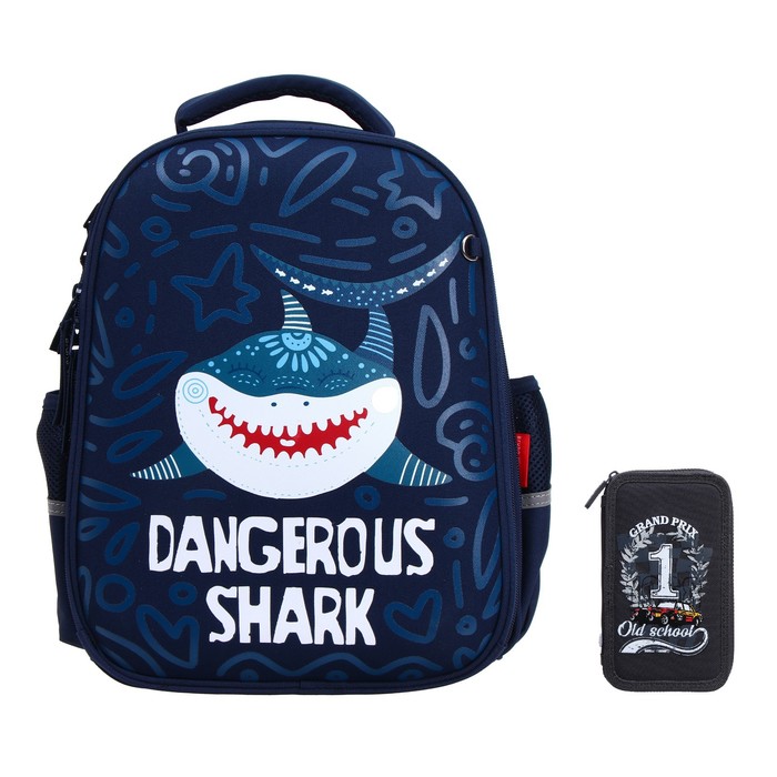 

Рюкзак каркасный Bruno Visconti "DANGEROUS SHARK", 36 х 28 х 17 см, пенал в подарок, Синий, 9118157
