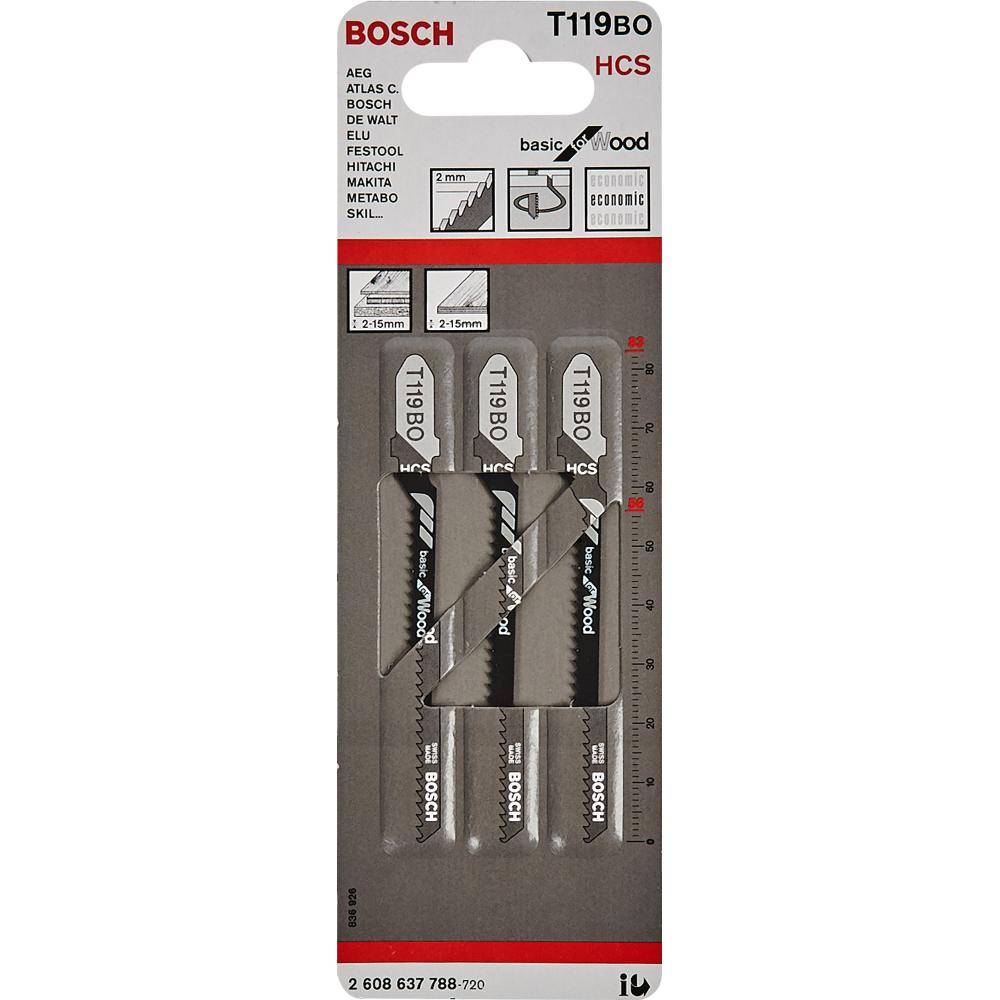 

Пилки для лобзика по дереву, ДСП BOSCH T119 BО, 56 мм криволинейный рез, HCS, (5 шт.) блис