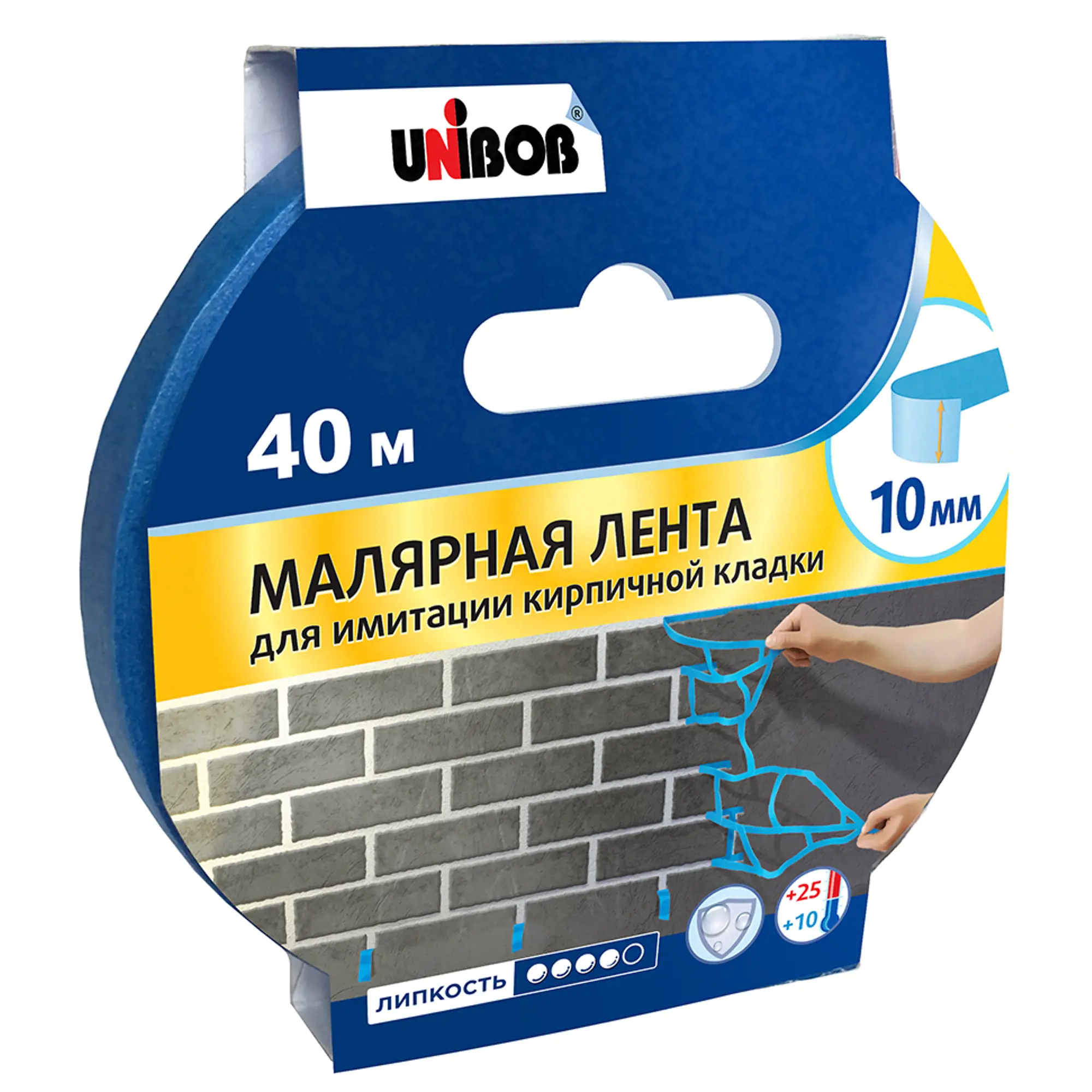 Лента клейкая Unibob малярная, для имитации кирпичной кладки, 0,01x40 м, в упаковке, синий ремоколор порошок красящий для малярных шнуров синий 115 г 14 1 003