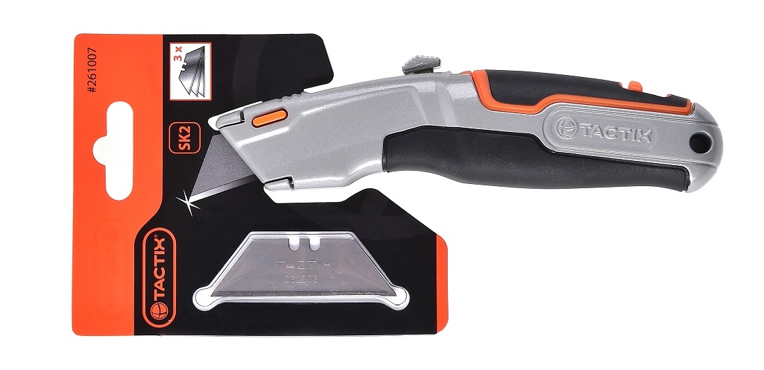 Нож TACTIX, 261007, с лезвием трапеция, выдвижной, алюминиевый алюминиевый рукоятка для граблей 61793 61732 61733 palisad