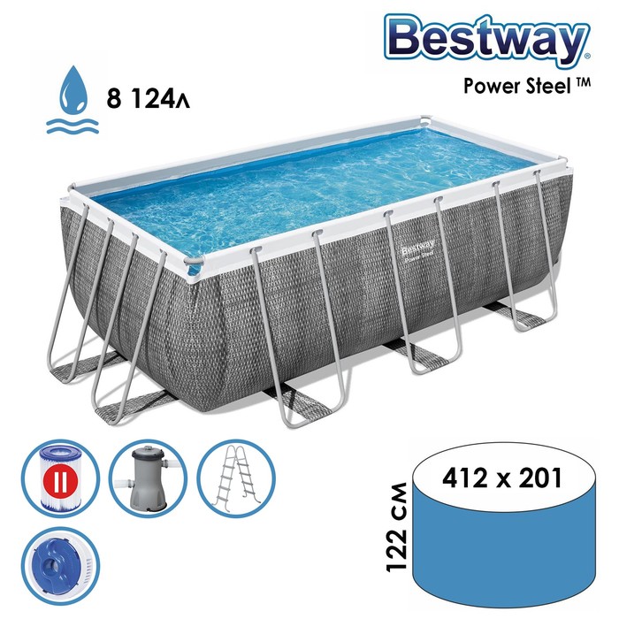 фото Bestway 412х201х122 см, фильтр-насос, лестница, диспенсер