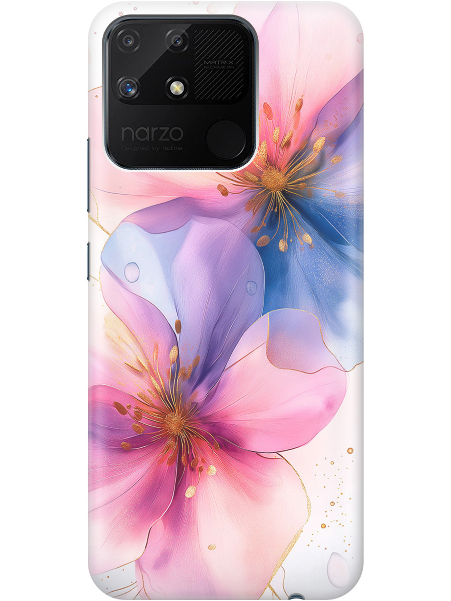 

Силиконовый чехол на Realme narzo 50A с принтом "Магические цветочки", Прозрачный;белый;розовый;синий, 740189923