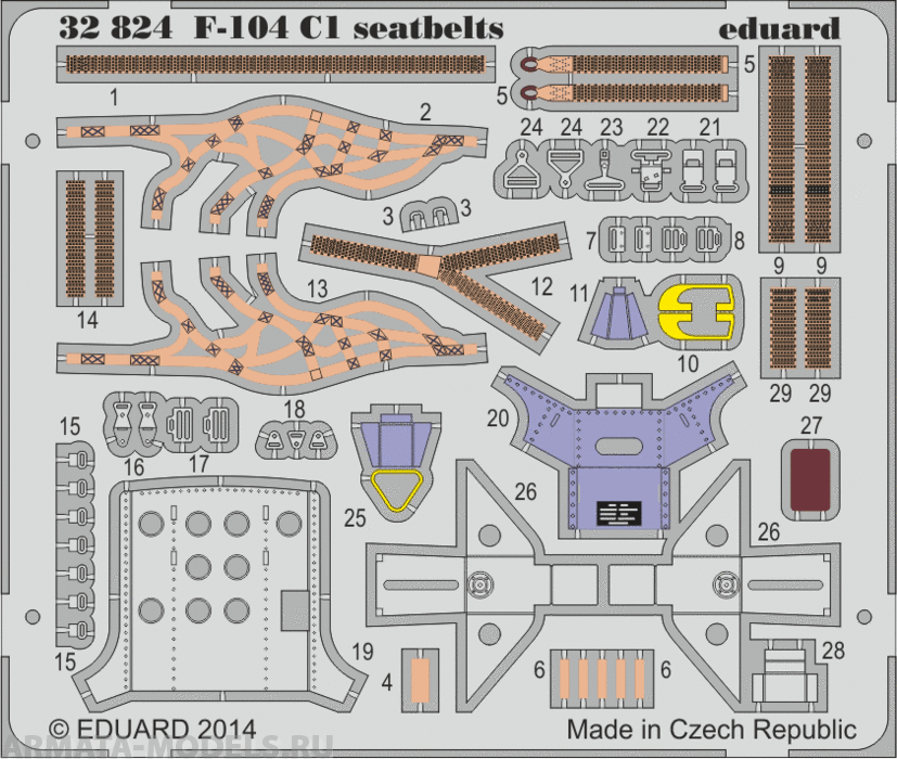 

32824ED F-104 C1 seatbelts for Italeri kit 1/32, Цветной