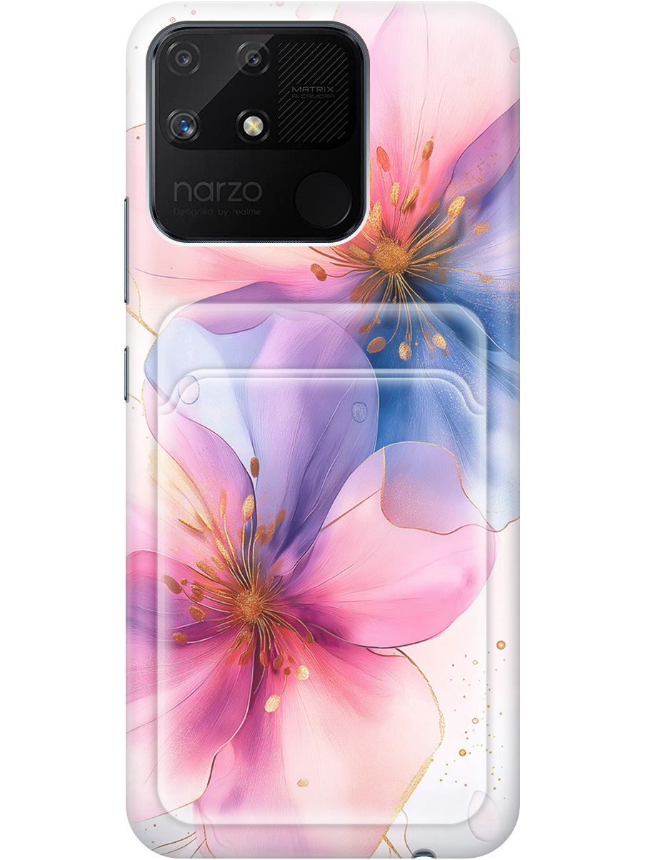 

Силиконовый чехол на Realme narzo 50A с принтом "Магические цветочки" с карманом для карты, Белый;синий;прозрачный;розовый, 740189923