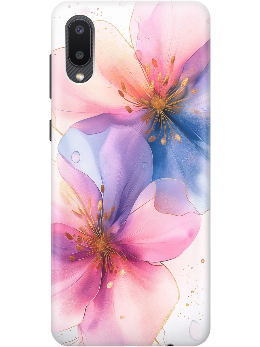 

Силиконовый чехол на Samsung Galaxy A02 с принтом "Магические цветочки", Прозрачный;белый;розовый;синий, 724352123