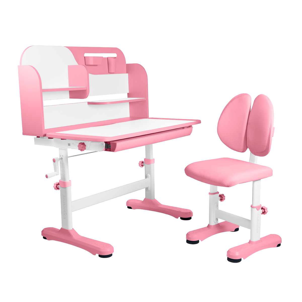 фото Комплект anatomica amadeo парта, стул, надстройка, выдвижной ящик, розовый