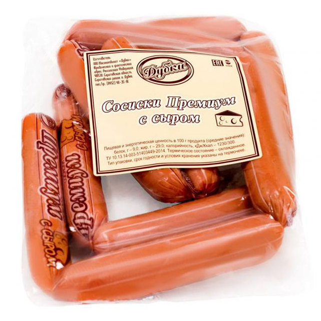 

Сосиски Дубки премиум, с сыром, в вакууме, 500 г