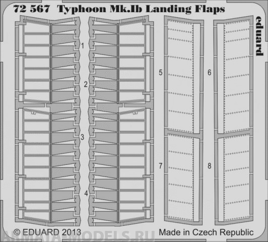

72567 Фототравление Typhoon Mk.Ib landing flaps для модели фирмы Airfix, Однотонный