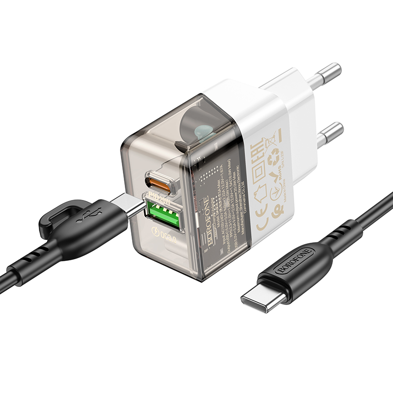 

Сетевое зарядное устройство QC3.0 PD 20W для Type-C Borofone BA80A 1м Transparent Black, BA80Aaa