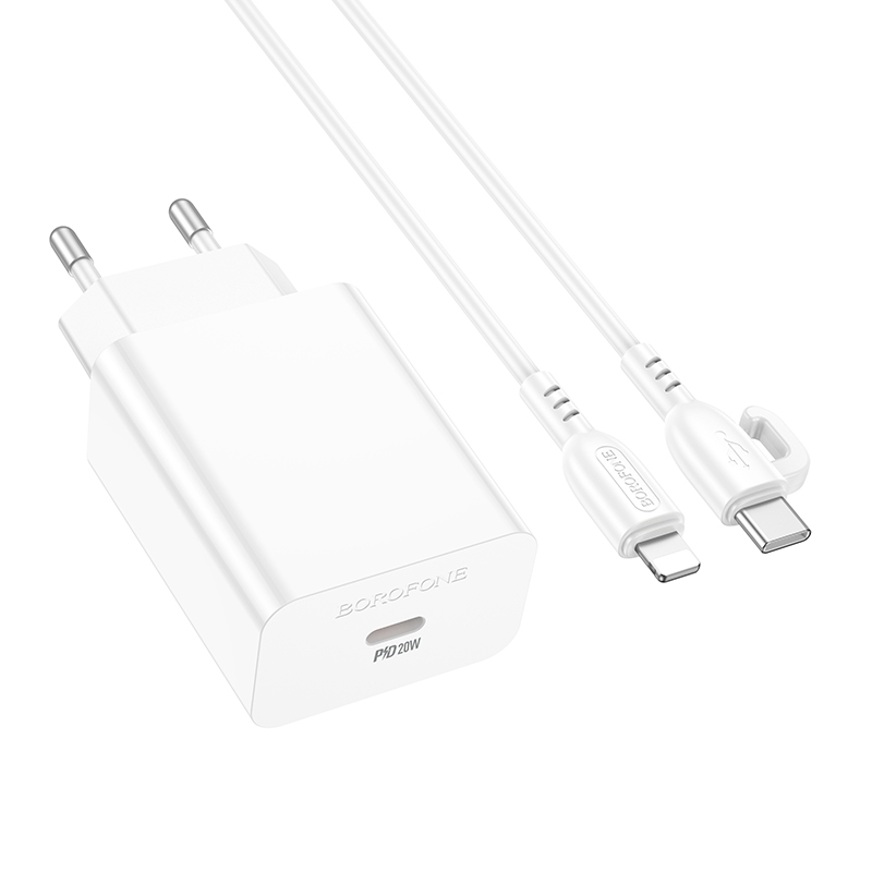 

Сетевое зарядное устройство QC3.0 PD 20W для Lightning 8-pin Borofone BA21A pro 1м White, BA21A proia