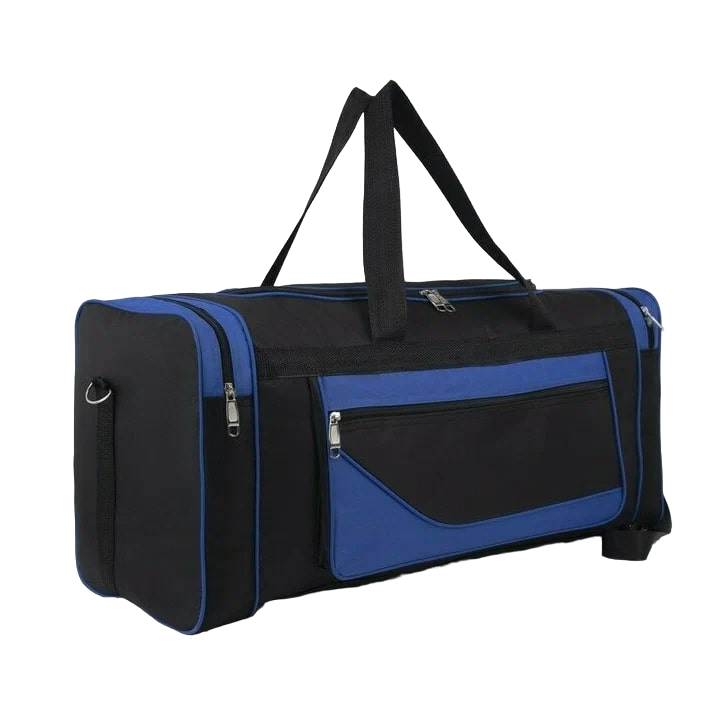 Спортивная сумка 3 отдела на молниях, наружный карман, длинный ремень, черный/синий