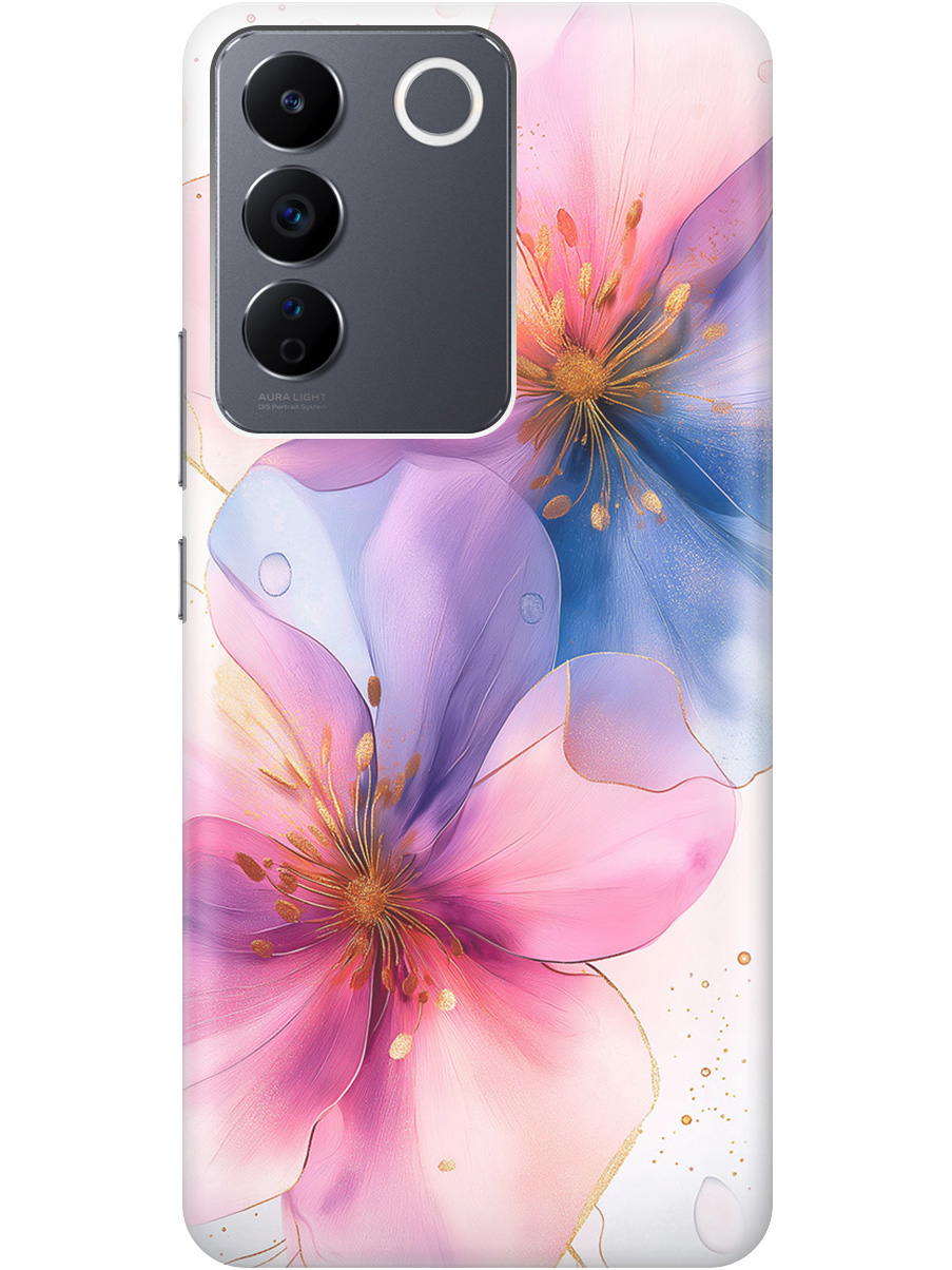 

Силиконовый чехол на Vivo V27e с принтом "Магические цветочки", Прозрачный;белый;розовый;синий, 768743023