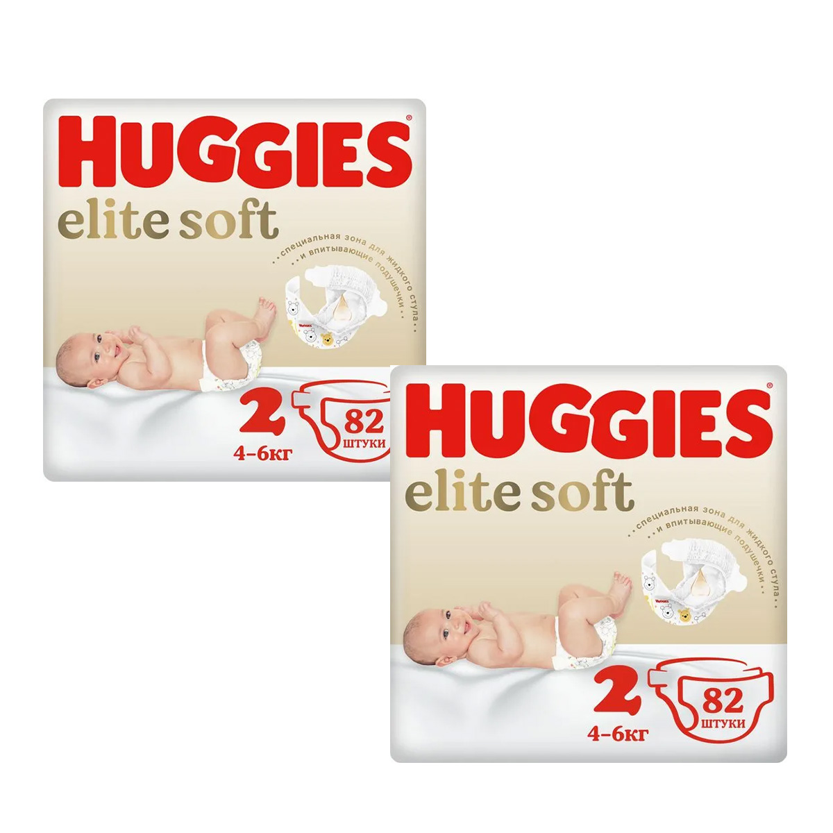 

Подгузники HUGGIES Элит Софт 2 (4-6 кг) 82 шт (2 шт.)