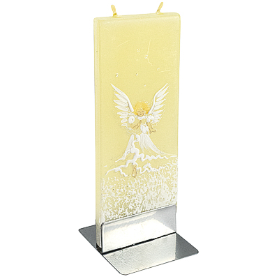 фото Свеча flatyz плоская 60х7х150 мм белый ангел прямоугольная бежевая на подставке