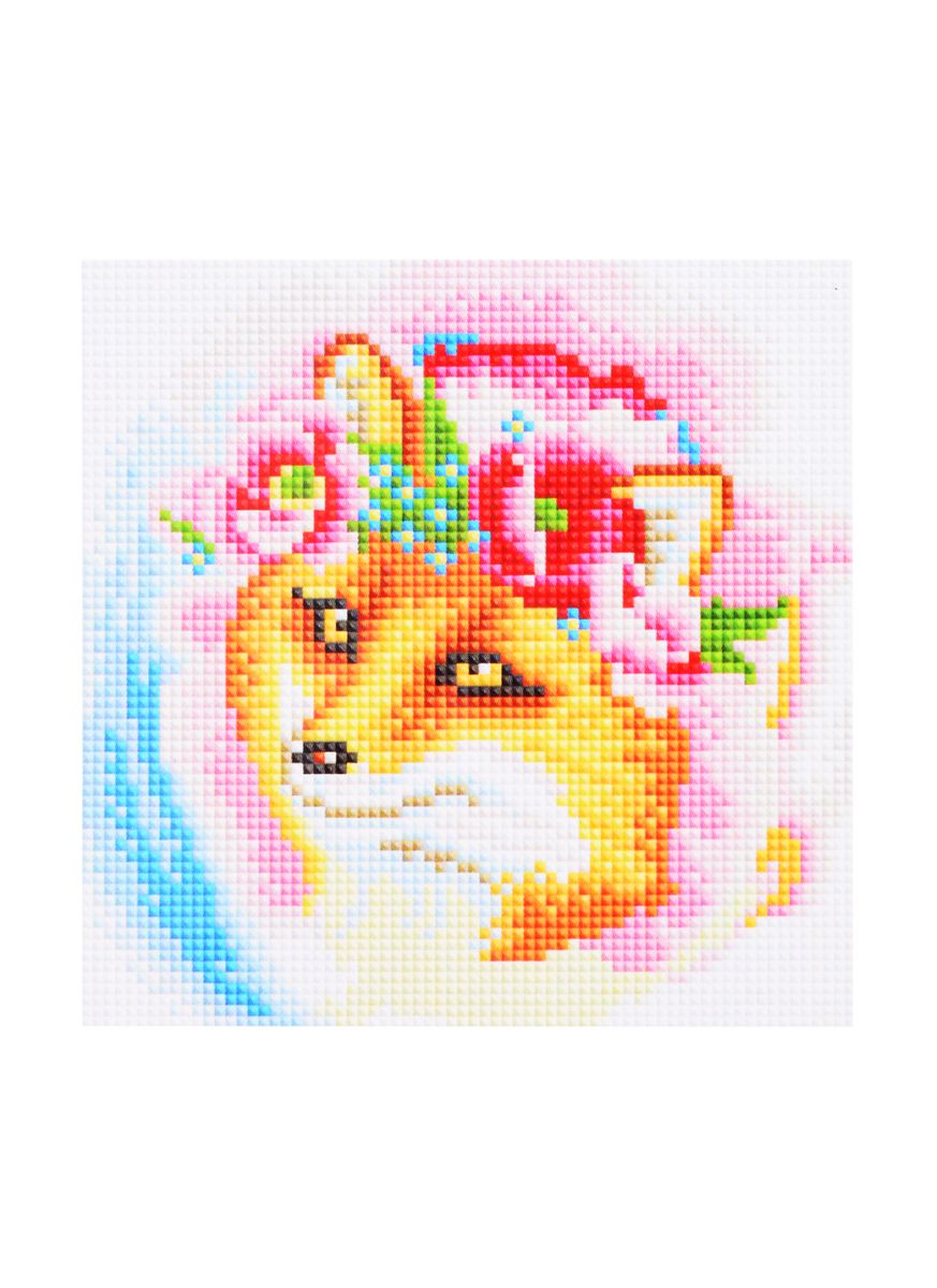 Алмазная мозаика Рыжий кот Лисичка с цветами, 20х20 см