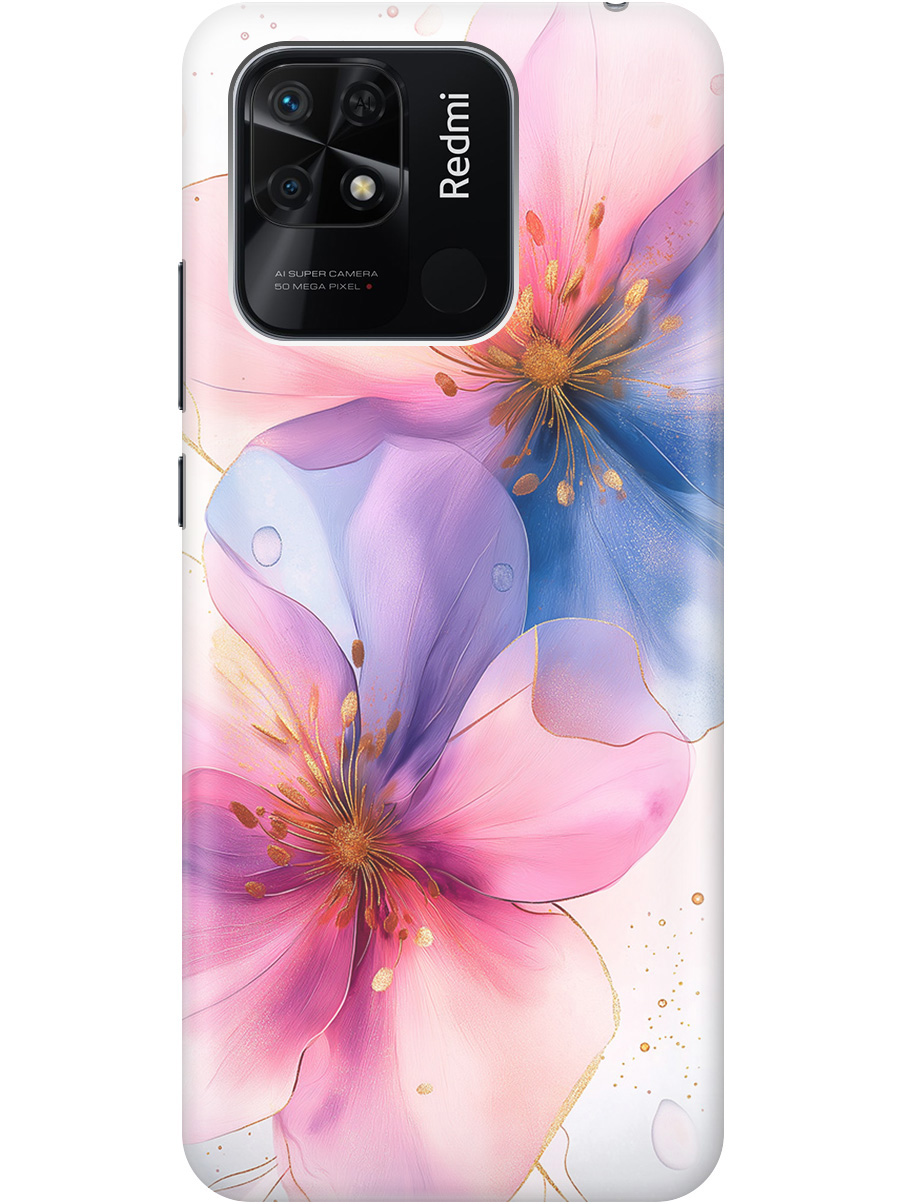 

Силиконовый чехол на Xiaomi Redmi 10C с принтом "Магические цветочки", Прозрачный;белый;розовый;синий, 736538723