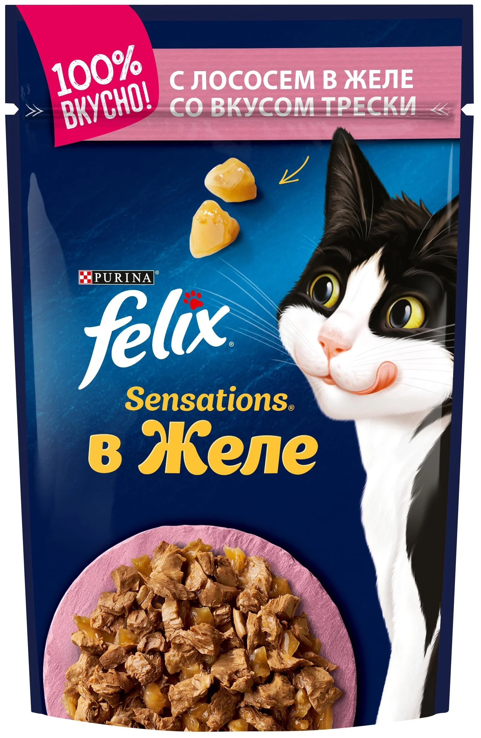 фото Влажный корм для кошек felix sensations с лососем и треской, 75 г