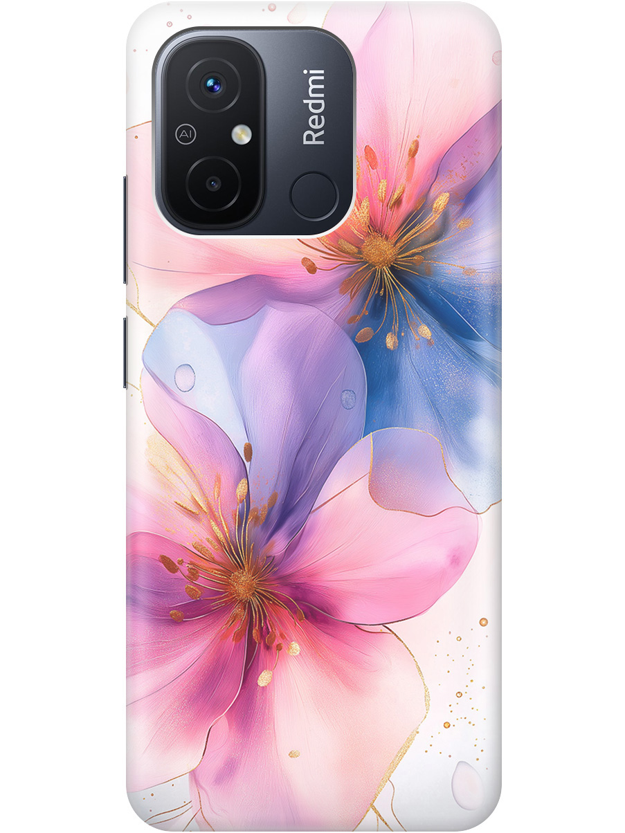 

Силиконовый чехол на Xiaomi Redmi 12C с принтом "Магические цветочки", Прозрачный;белый;розовый;синий, 766734823