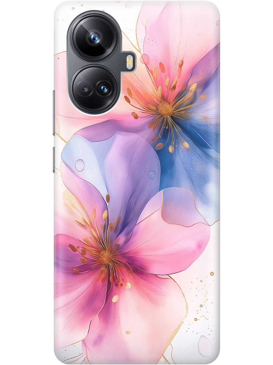 

Силиконовый чехол на Realme 10 Pro+ с принтом "Магические цветочки", Прозрачный;белый;розовый;синий, 768741923