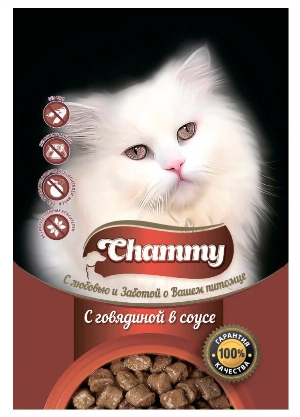 фото Влажный корм для кошек chammy с говядиной, 85 г