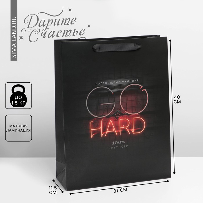

Пакет подарочный Дарите Счастье Go hard 31 х 40 х 11,5 см, Черный